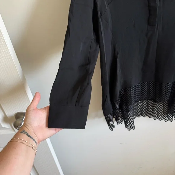 lela rose black button down shirt long sleeve lace bottom mini dress size 14